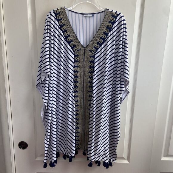 Cabana Life Embroidered Tasseled Swim Cover Up Nautical Blooms Size S/M - Picture 2 of 12